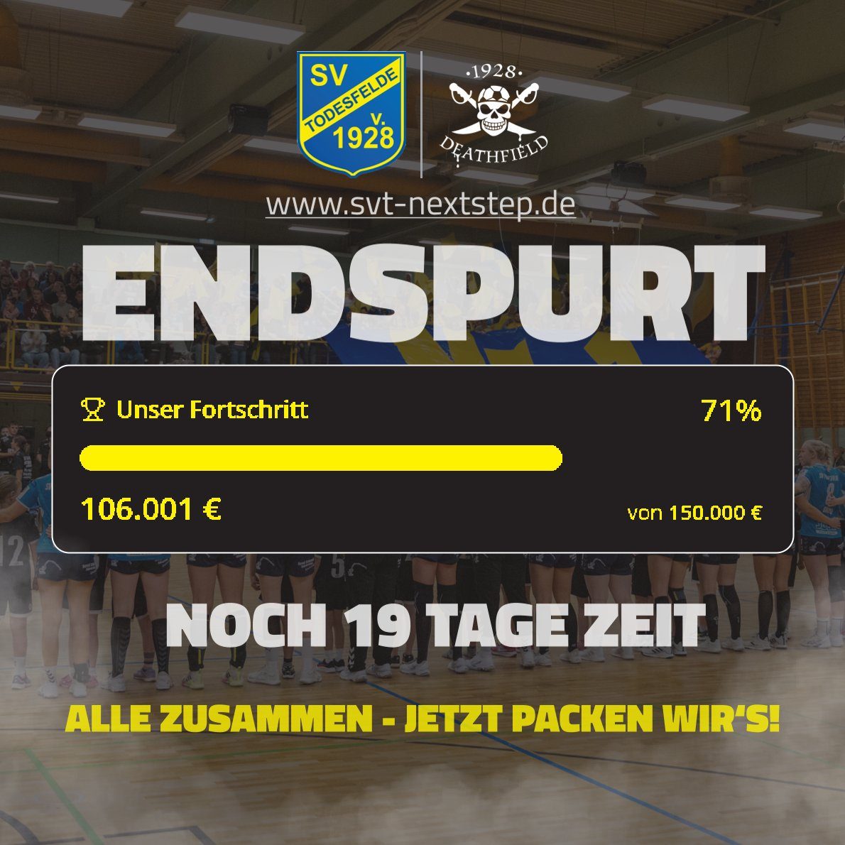 Jetzt kann der SV Todesfelde Geschichte schreiben – nur noch 35.000,00 EUR bis zum großen Ziel 2. Handball-Bundesliga